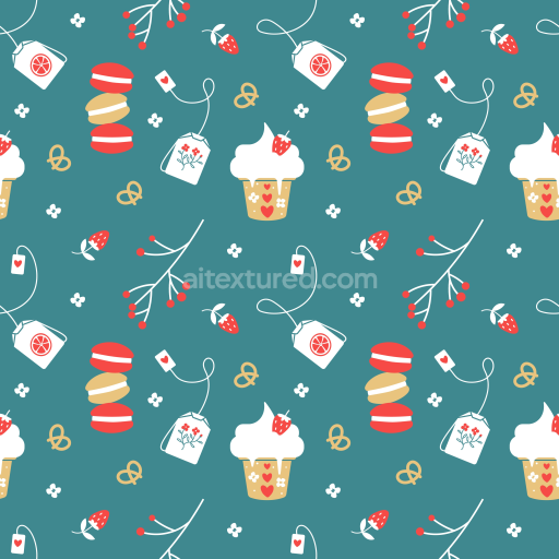 Seamless 3D PBR Texture of Christmas Digital Paper Featuring Colorful Sweets and Tea Motifs