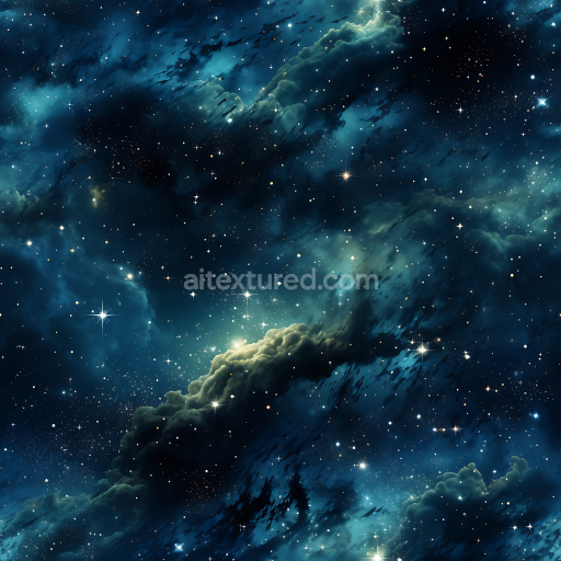 Seamless 3D PBR Space Texture Featuring Deep Blue Nebula Clouds and Starfield