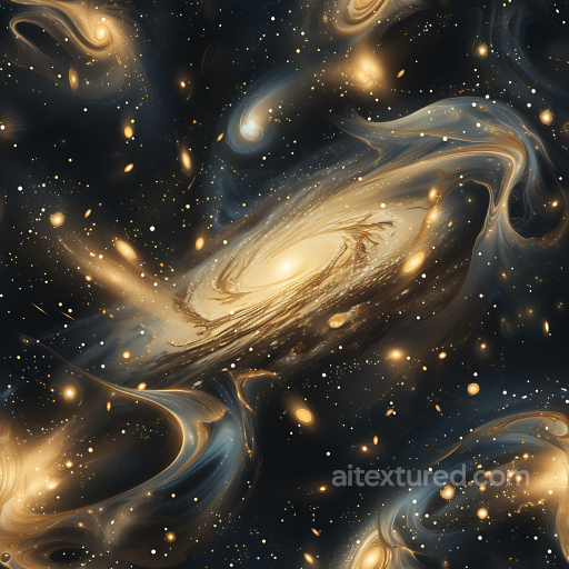 Space PBR Texture Featuring Golden Spiral Galaxies and Nebula Clouds seamless Star, space, planets PBR texture
