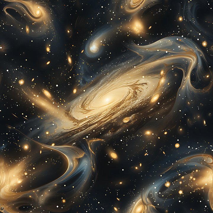 Space Featuring Golden Spiral Galaxies and Nebula Clouds seamless PBR texture preview