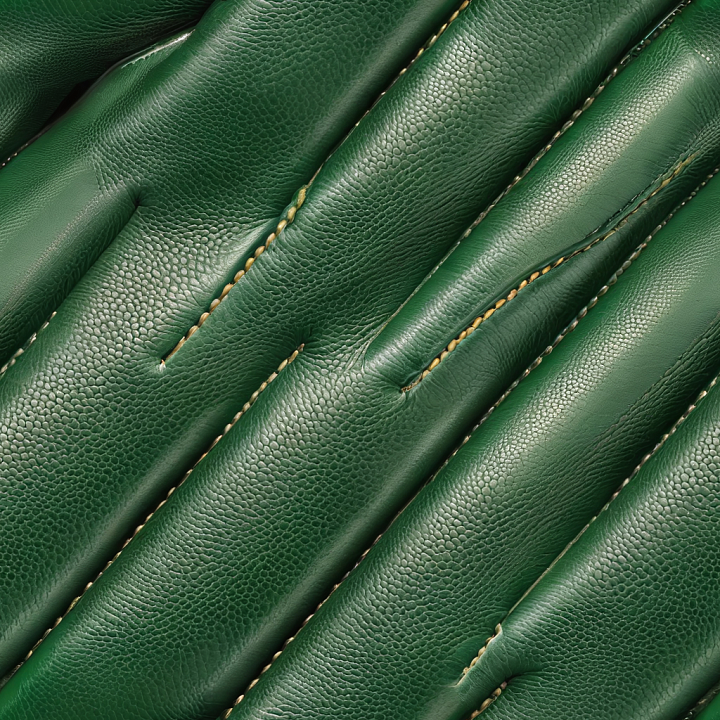Green Pebbled Leather with Padded Stitching Detail seamless PBR texture preview