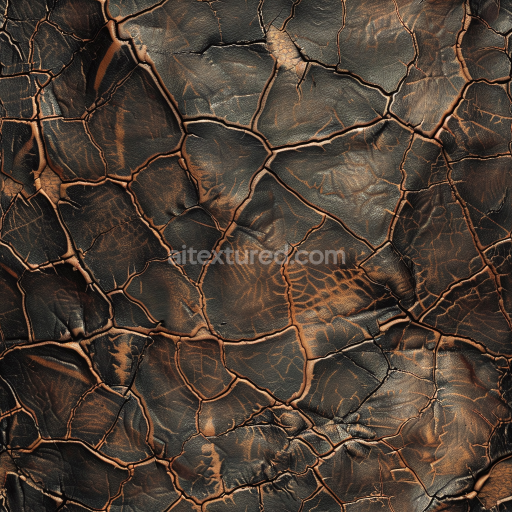 Seamless 3D Cracked Distressed Brown Leather PBR Texture with Deep Wrinkles