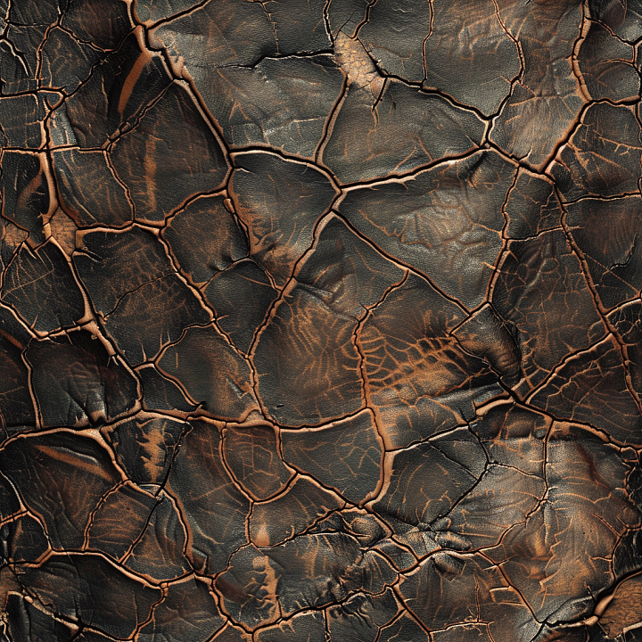 Cracked Distressed Brown Leather with Deep Wrinkles seamless PBR texture preview