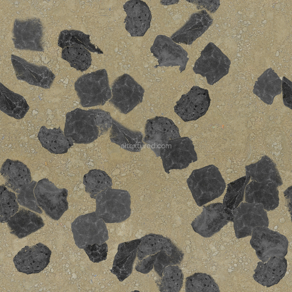Seamless PBR rocks texture with dark stones and earthy tones