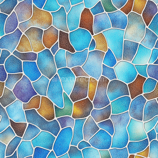 Seamless 3D Mosaic PBR Texture of Cracked Blue and Earthy Glass Tiles texture preview