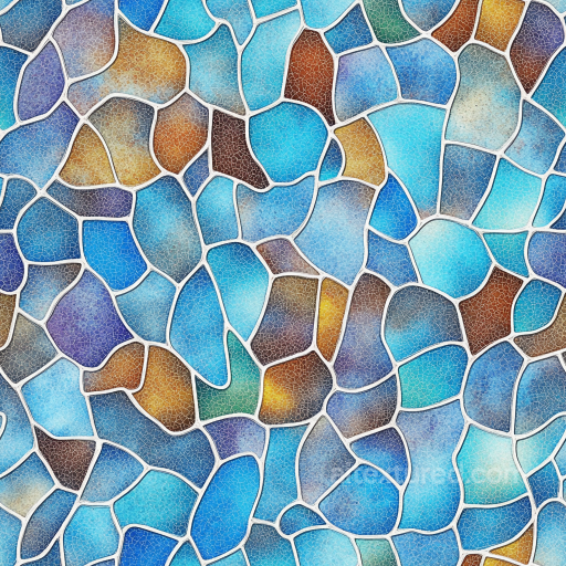 Mosaic PBR Texture of Cracked Blue and Earthy Glass Tiles seamless Mosaic PBR texture