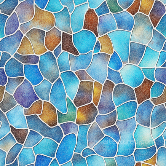 Mosaic PBR Texture of Cracked Blue and Earthy Glass Tiles Mosaic texture preview