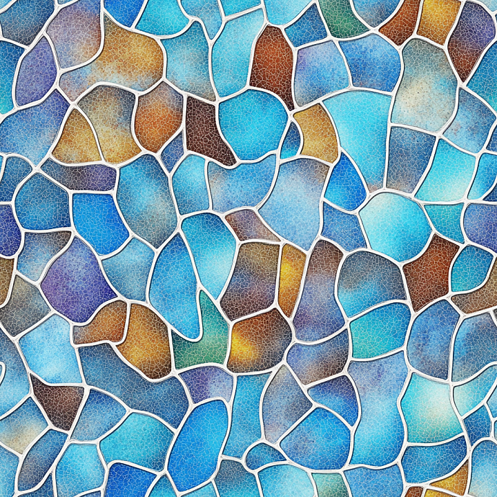 Mosaic of Cracked Blue and Earthy Glass Tiles seamless PBR texture preview