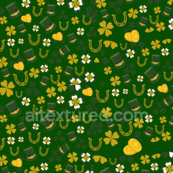 seamless Seamless 3D PBR St Patrick Pattern Texture with Shamrocks, Leprechaun Hats & Gold Coins texture 8k free download PBR