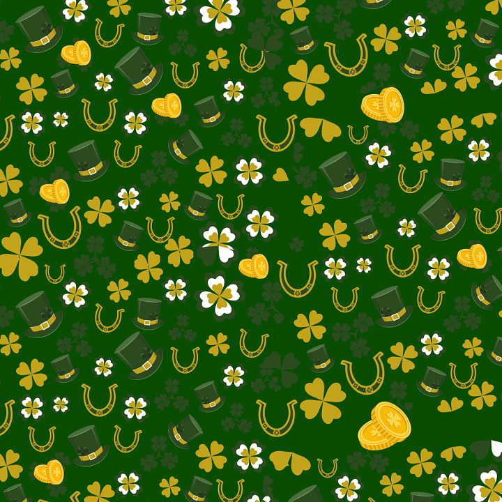St Patrick Pattern with Shamrocks, Leprechaun Hats & Gold Coins seamless PBR texture preview