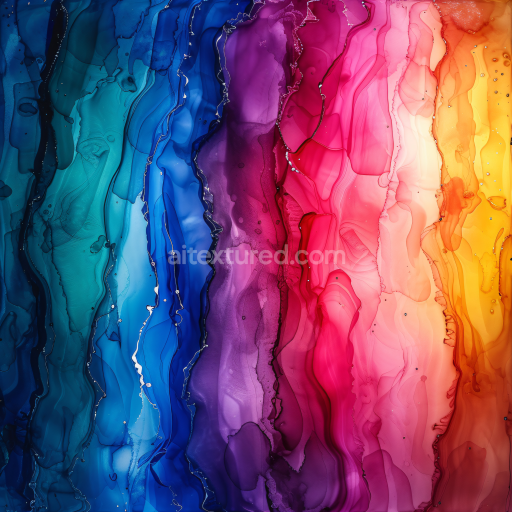 Seamless 3D Alcohol Ink PBR Texture with Vibrant Rainbow Fluid Waves and Layered Color Flow