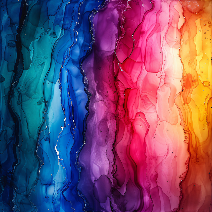 Alcohol Ink with Vibrant Rainbow Fluid Waves and Layered Color Flow seamless PBR texture preview