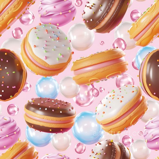 Inflated PBR Texture Featuring Colorful Macaron Sweets and Glossy Bubbles seamless Inflated PBR texture