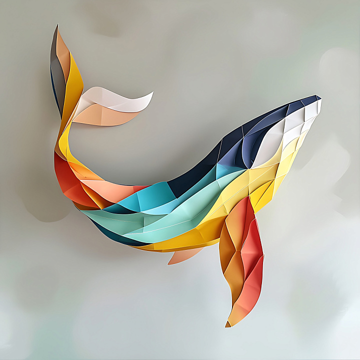 Featuring a Multicolored Origami Whale Design seamless PBR texture preview