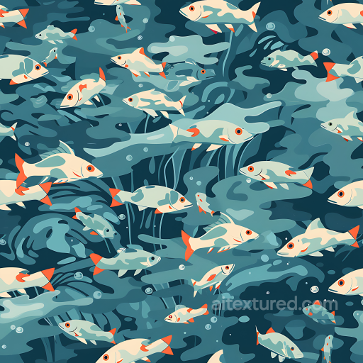 Aquatic Camouflage PBR Texture Featuring Stylized Fish and Underwater Motifs seamless Color Camouflage PBR texture