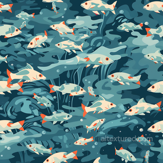 Aquatic Camouflage PBR Texture Featuring Stylized Fish and Underwater Motifs Color Camouflage texture preview