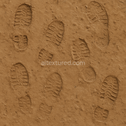 Seamless 3d texture pbr 8k muddy footprints on soft mud surface with mud compaction
