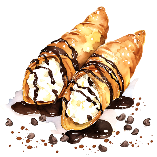 Breakfast Cannoli with Ricotta Cheese and Chocolate Drizzle Illustration