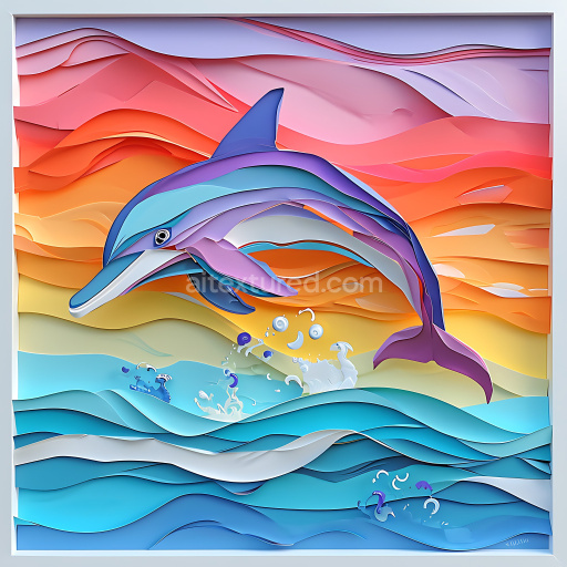 Seamless 3D PBR Texture Featuring Stylized Bottlenose Dolphin in Origami Paper-Cut Style