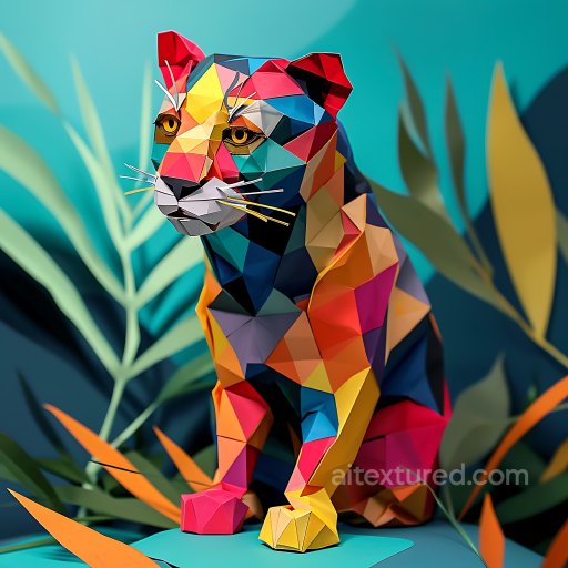 Seamless 3D PBR Origami-Style Animal Texture with Multicolor Polygonal Pattern texture preview