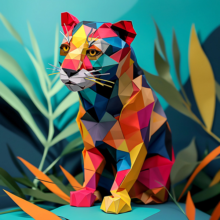 Origami-Style Animal with Multicolor Polygonal Pattern seamless PBR texture preview