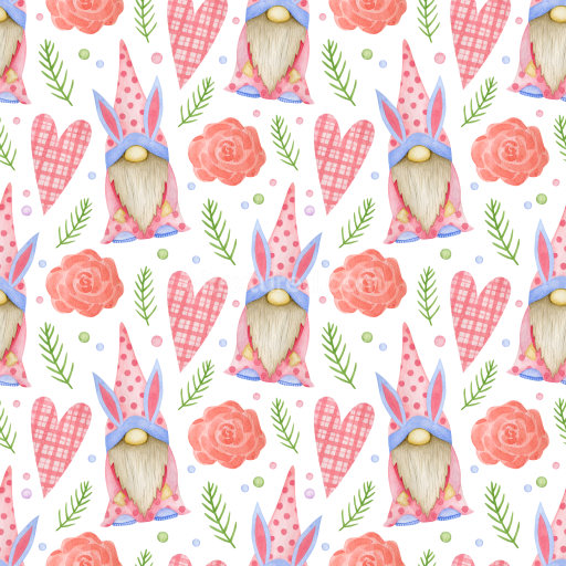 Seamless 3D PBR Texture Featuring Easter Gnome with Bunny Ears and Floral Motifs