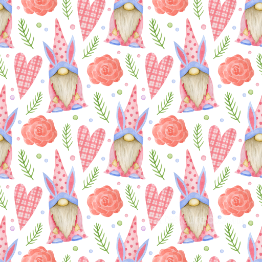 Featuring Easter Gnome with Bunny Ears and Floral Motifs seamless All Easter Digital paper PBR texture