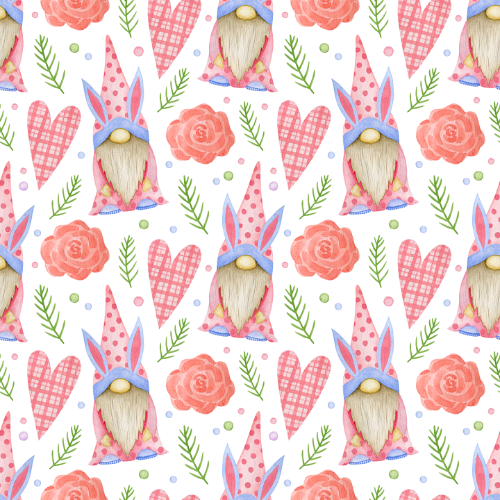 Featuring Easter Gnome with Bunny Ears and Floral Motifs seamless PBR texture preview