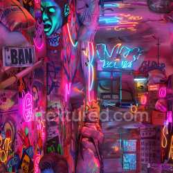 seamless Seamless 3D PBR Texture Featuring Neon-Lit Vibrant Graffiti Wall Art texture 8k free download PBR