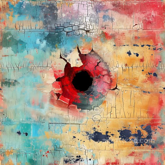 Cracked & Hole PBR Texture Featuring Colorful Weathered Paint with Central Crater Cracked & Holes texture preview