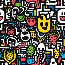 seamless Seamless 3D PBR Texture Featuring Colorful Cartoon Graffiti with Bold Outlines texture 8k free download PBR