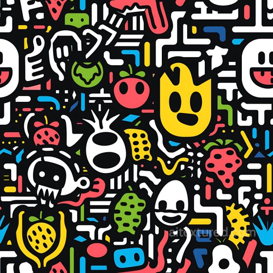 Featuring Colorful Cartoon Graffiti with Bold Outlines Graffiti texture preview