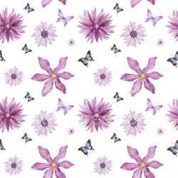 Pattern Bundle - Seamless 3D Floral Pattern PBR Texture Featuring Purple Flowers and Butterflies texture preview