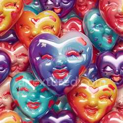 seamless Seamless 3D Inflated Pop Art Heart Faces Vinyl PBR Texture in Vibrant Colors texture 8k free download PBR