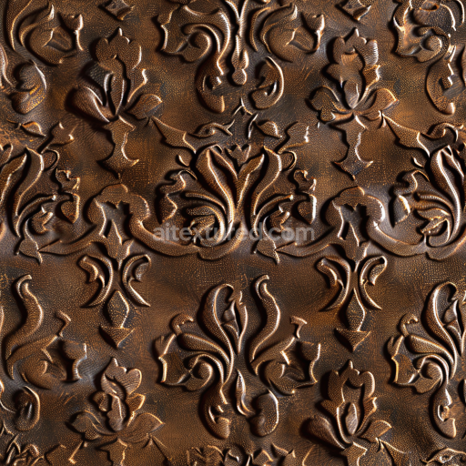 Seamless 3D embossed brown leather PBR texture with aged patina