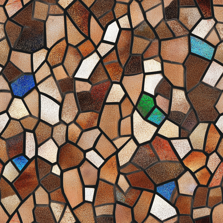 Mosaic Featuring Earthy Ceramic Shards With Colorful Glass Accents seamless PBR texture preview