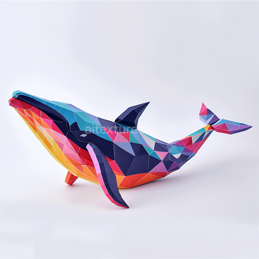 Seamless 3D PBR Texture Featuring Multicolor Blue Whale Origami Pattern