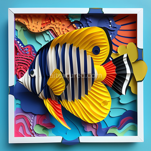 Seamless 3D PBR Texture Featuring Vibrant Yellow and Blue Butterfly Fish Pattern