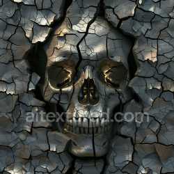 seamless Seamless 3D PBR cracked and fractured metallic skull surface texture with dark silvery tones texture 8k free download PBR
