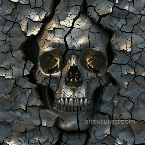 Cracked And Fractured Metallic Skull Surface Texture With Dark Silvery Tones seamless Cracked & Holes PBR texture