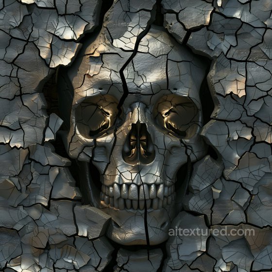 Cracked And Fractured Metallic Skull Surface Texture With Dark Silvery Tones Cracked & Holes texture preview