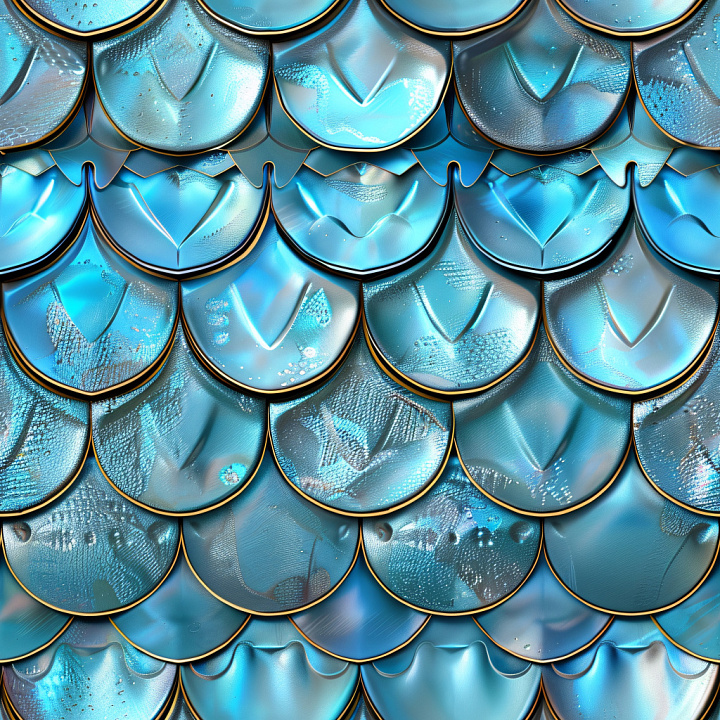 Featuring Glossy Blue Overlapping Scales with Water Droplet Details seamless PBR texture preview