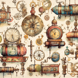 seamless Seamless 3D PBR Texture Featuring Vintage Steampunk Clockwork Illustrations texture 8k free download PBR