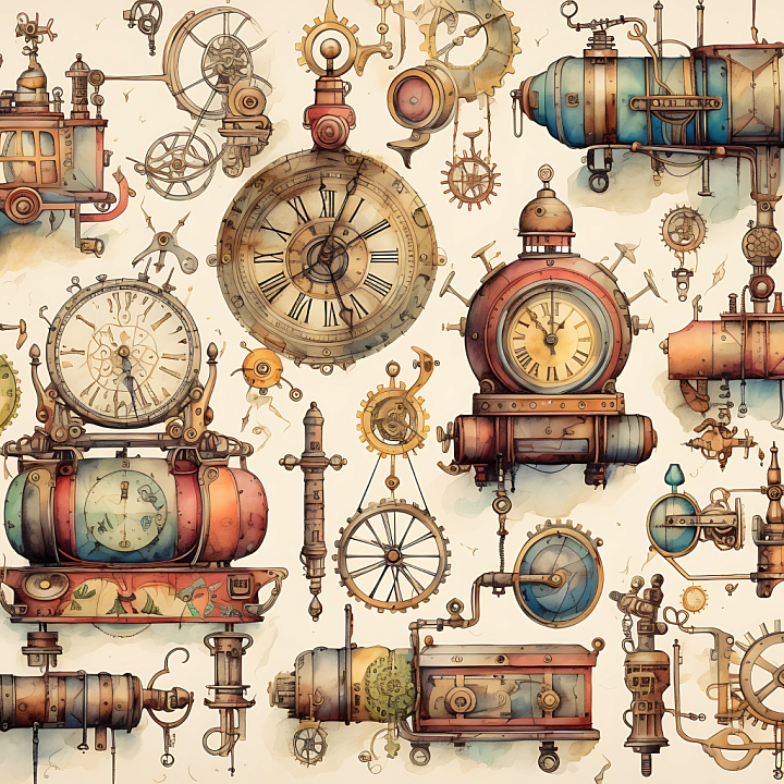 Featuring Vintage Steampunk Clockwork Illustrations seamless PBR texture preview