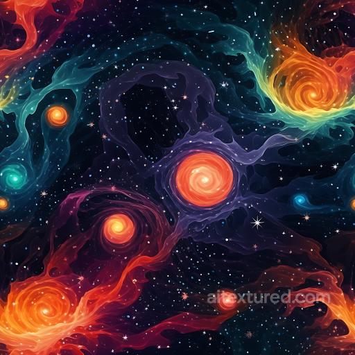 Space PBR Texture Featuring Vibrant Spiral Galaxies and Glowing Nebula Clouds seamless Star, space, planets PBR texture