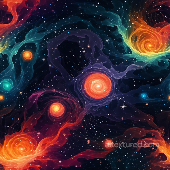 Space PBR Texture Featuring Vibrant Spiral Galaxies and Glowing Nebula Clouds Star, space, planets texture preview