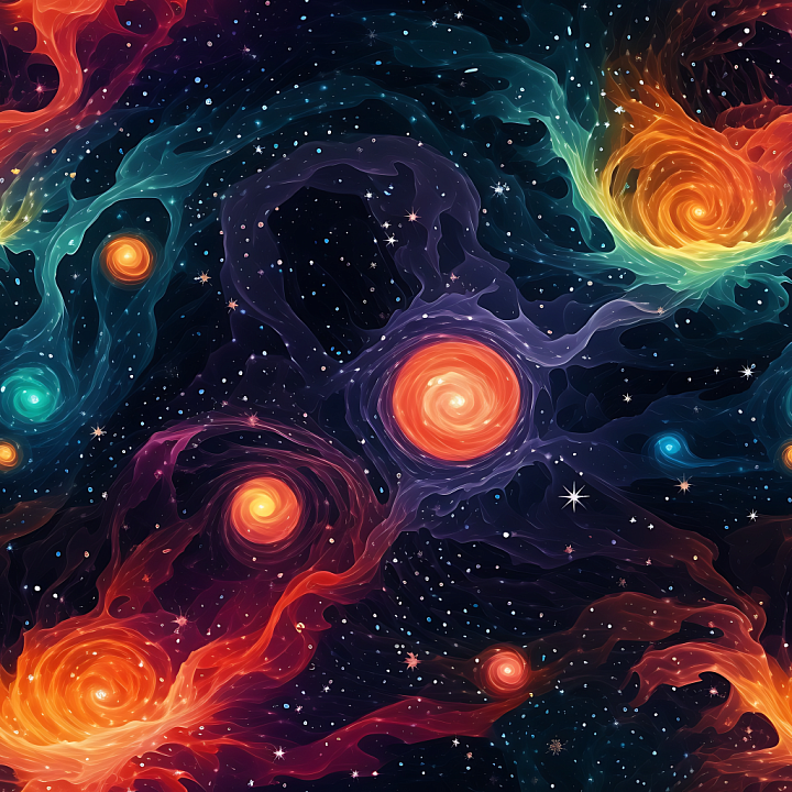 Space Featuring Vibrant Spiral Galaxies and Glowing Nebula Clouds seamless PBR texture preview