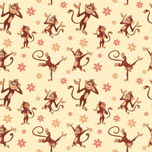 Pattern Bundle - Seamless 3D Pattern PBR Texture Featuring Playful Cartoon Monkey Characters and Floral Mo… texture preview
