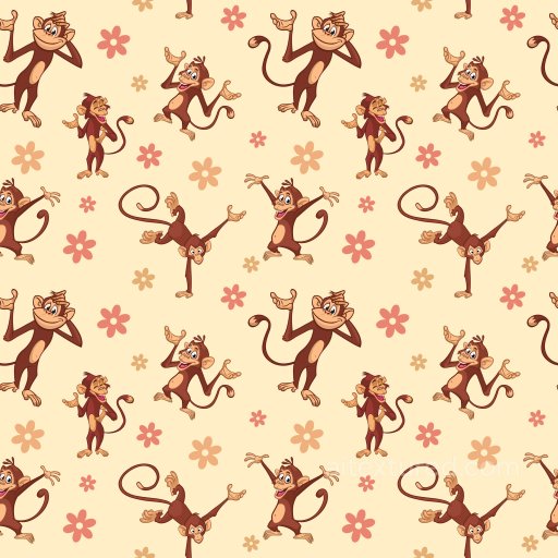 Pattern PBR Texture Featuring Playful Cartoon Monkey Characters and Floral Motifs seamless Pattern Bundle PBR texture