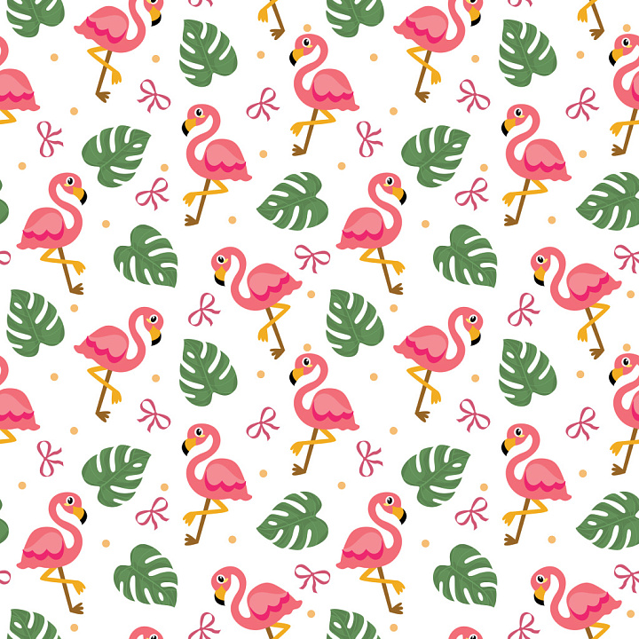 Pattern Featuring Playful Flamingos and Tropical Foliage seamless PBR texture preview